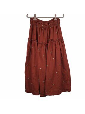 En Saison L Rust Embroidered Midi Skirt With Elastic Waist Boho Cottagecore